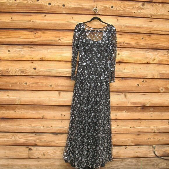 NWT Mac Duggal 12360 Illusion Long Sleeve A Line Gown Black 2 - Picture 5 of 16